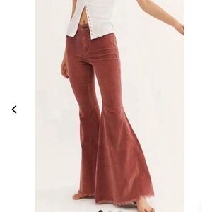 Free People Mauve Pink Corduroy Just Float On High Waisted Flare Leg Pants Sz 30